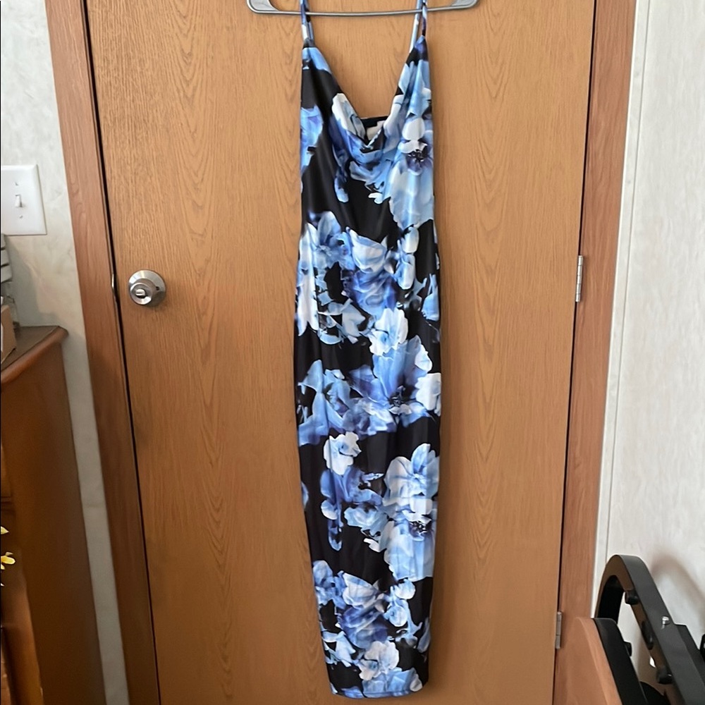 Fashion Nova Iris Blue and Black Floral Dress